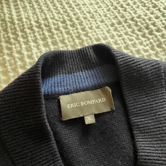 Eric Bompard 100% Cashmere 2-ply Zip Cardigan Navy Blue Pockets $610 - Picture 7 of 8